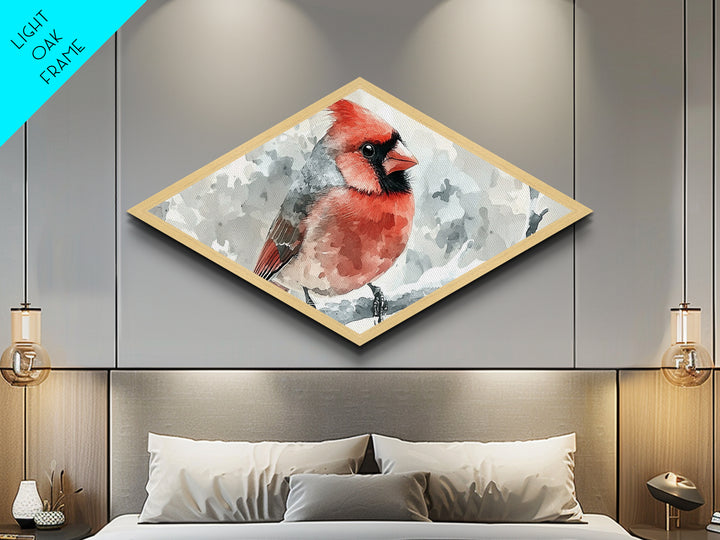 Female Cardinal Watercolor Print, Diamond Shaped Wall Art, Bird Painting, Birdwatcher Gift, Red Cardinal Art, Birdwatching Art