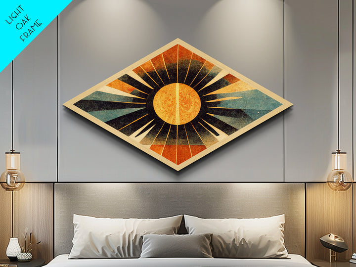 MCM Art Deco Sun Framed Canvas Art Print, Canvas Embossed Art, Retro Wall Art, Modern Home Decor