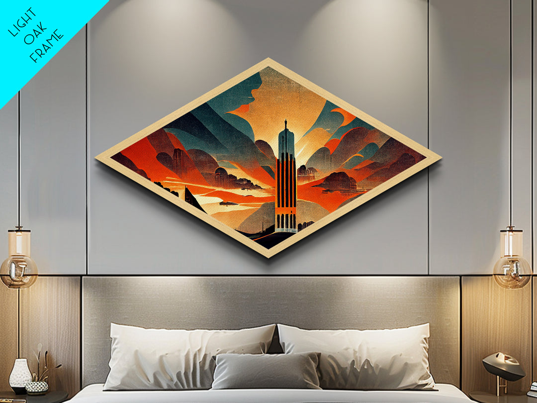 Art Deco Skyscraper Canvas Art Print, Diamond Shaped Wall Art, Art Deco Home Decor