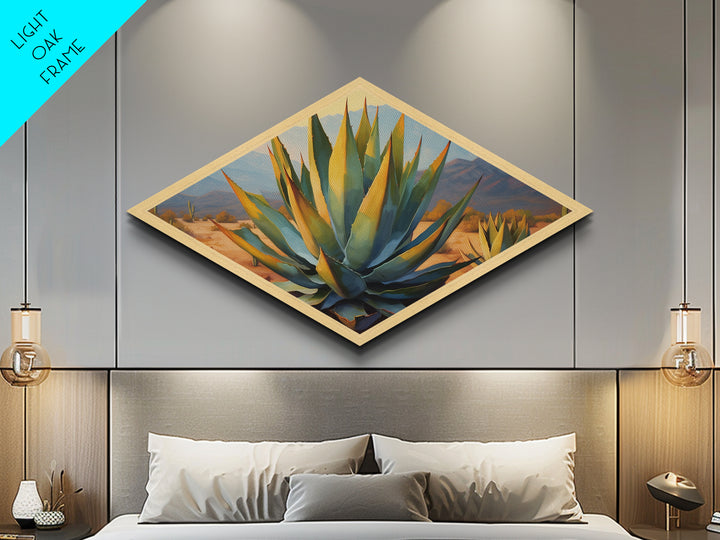 Desert Agave Diamond Shaped Southwestern Canvas Art Print Cactus Landscape Painting Botanical Wall Accent Nature Inspired Decor