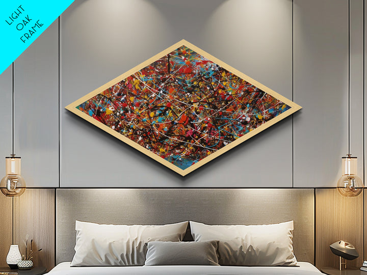 Kinetic Color Storm Diamond Shaped Abstract Art Canvas Embossed Print Splatter Painting Bright Bold Expressionist Energy Home Style