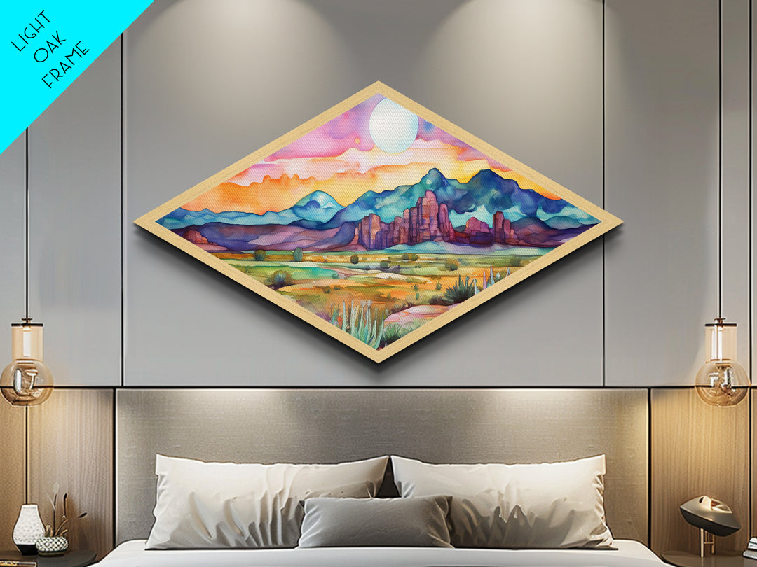 Sunset Over Painted Buttes Diamond Shaped Canvas Textured Print vivid desert canyon landscape southwestern decor art illustration