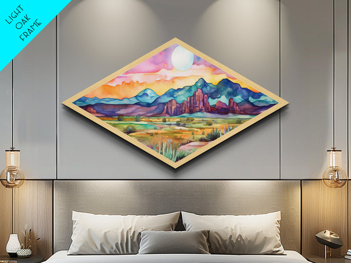 Sunset Over Painted Buttes Diamond Shaped Canvas Textured Print vivid desert canyon landscape southwestern decor art illustration