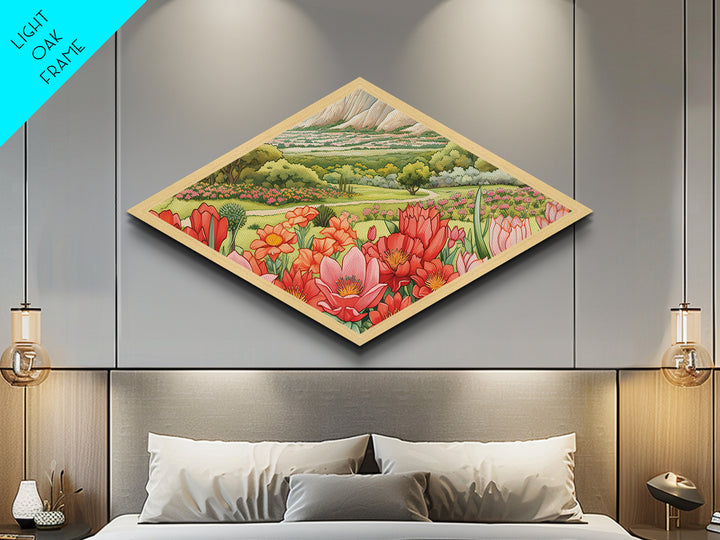 Wildflower Valley Bloom Diamond Shaped Canvas Art Print spring floral landscape pastel desert nature illustration cheerful artwork