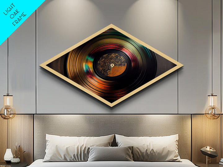 Diamond Shaped Golden Vinyl — Retro Record Album Wall Art Canvas Embossed Print, Eclectic Music Lover Decor, Bold Audio Aesthetic