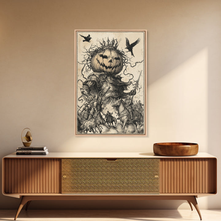 The Jack-O'-Lantern King, Renaissance Engraving Art, Vertical Wall Art, Gothic Horror Wall Art, Canvas Print, Halloween Wall Art