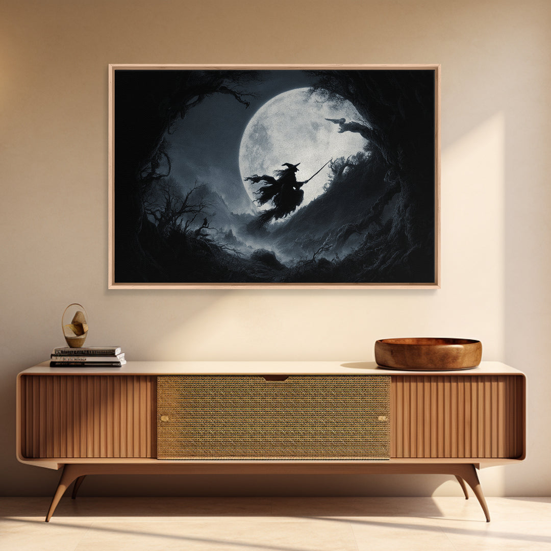 The Moonlit Witch, Baroque Witchcraft Art, Landscape Wall Art, Gothic Horror Wall Art, Framed Canvas Print, Halloween Wall Art