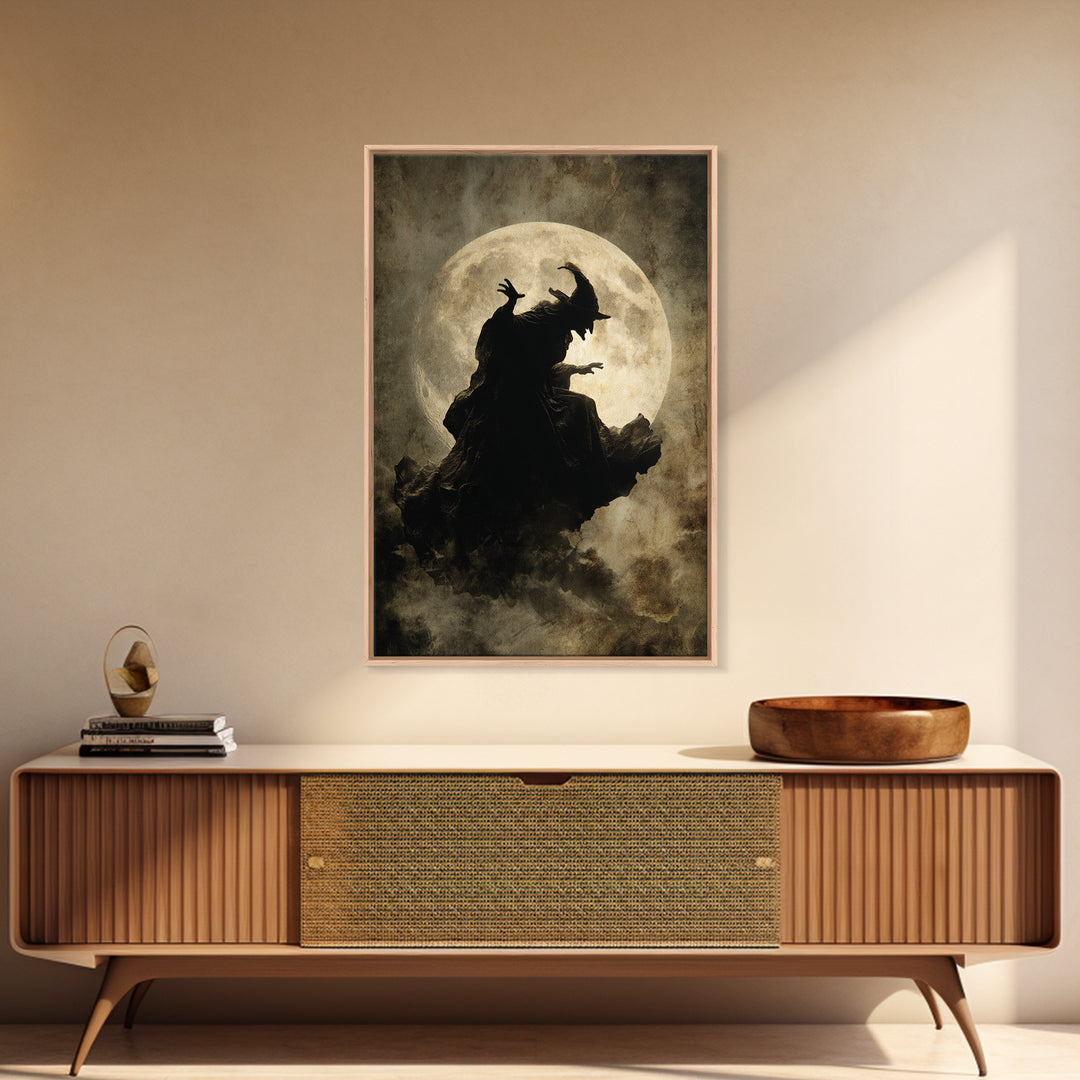 The Moonlit Witch, Dark Romantic Horror Art, Vertical Wall Art, Dark Halloween Decor, Canvas Print, Halloween Wall Art, Macabre Wall Art
