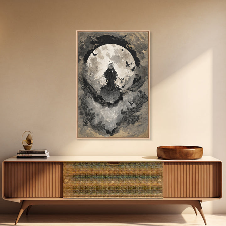 The Moonlit Witch, Decadent Gothic Art, Vertical Wall Art, Gothic Horror Wall Art, Framed Canvas Print, Halloween Wall Art
