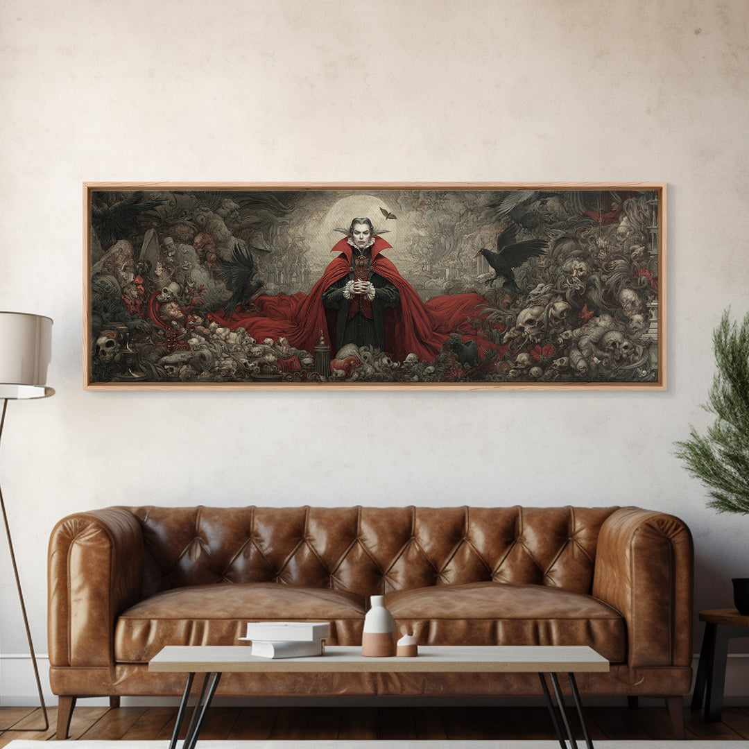The Crimson Vampire, Medieval Grotesque Art, Extra Wide Wall Art, Gothic Horror Wall Art, Canvas Print, Halloween Wall Art