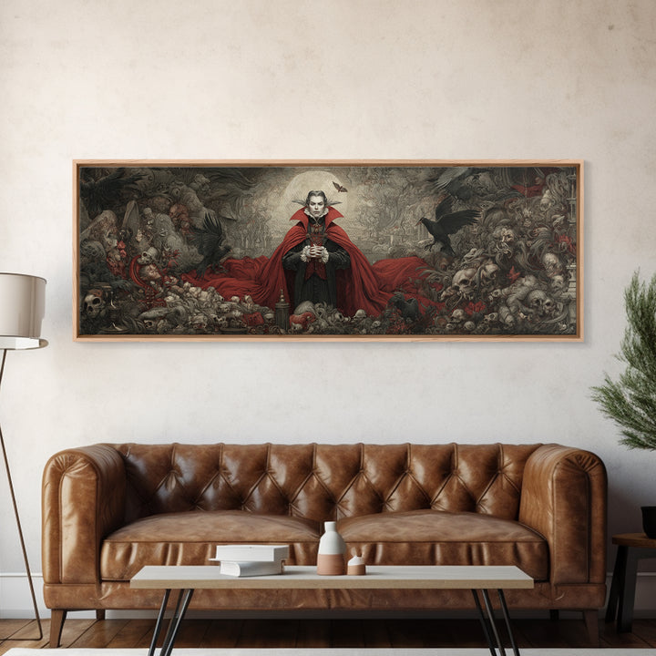 The Crimson Vampire, Medieval Grotesque Art, Extra Wide Wall Art, Gothic Horror Wall Art, Canvas Print, Halloween Wall Art