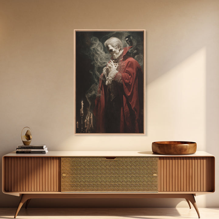 The Crimson Vampire, Dark Renaissance Art, Vertical Wall Art, Dark Fantasy Wall Art, Framed Canvas Print, Halloween Wall Art
