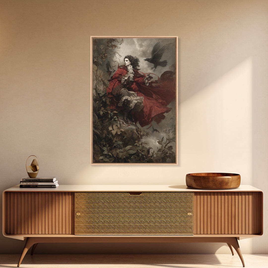 The Crimson Vampire, Baroque Witchcraft Art, Vertical Wall Art, Dark Fantasy Wall Art, Framed Canvas Print, Halloween Wall Art