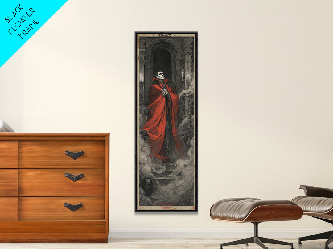 The Crimson Vampire, Architectural Etching Art, Tall Narrow Wall Art, Dark Fantasy Wall Art, Canvas Print, Halloween Wall Art