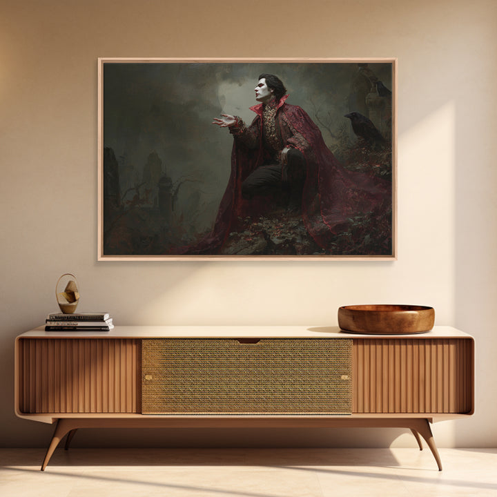The Crimson Vampire, Romantic Gothic Landscape, Landscape Wall Art, Dark Fantasy Wall Art, Framed Canvas Print, Halloween Wall Art