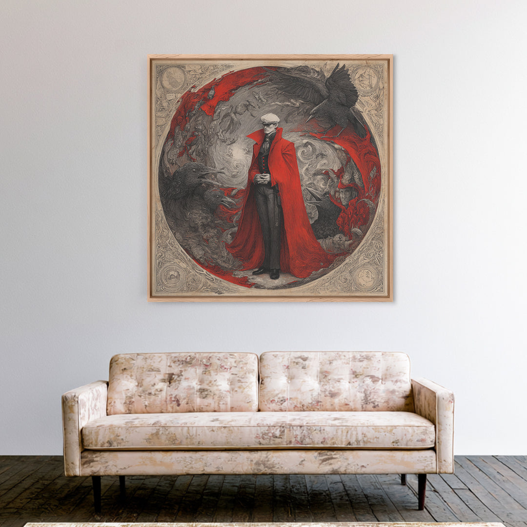 The Crimson Vampire, Expressionist Nightmare Art, Square Wall Art, Macabre Wall Art, Framed Canvas Print, Halloween Wall Art