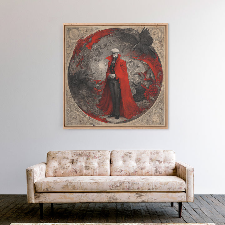 The Crimson Vampire, Expressionist Nightmare Art, Square Wall Art, Macabre Wall Art, Framed Canvas Print, Halloween Wall Art