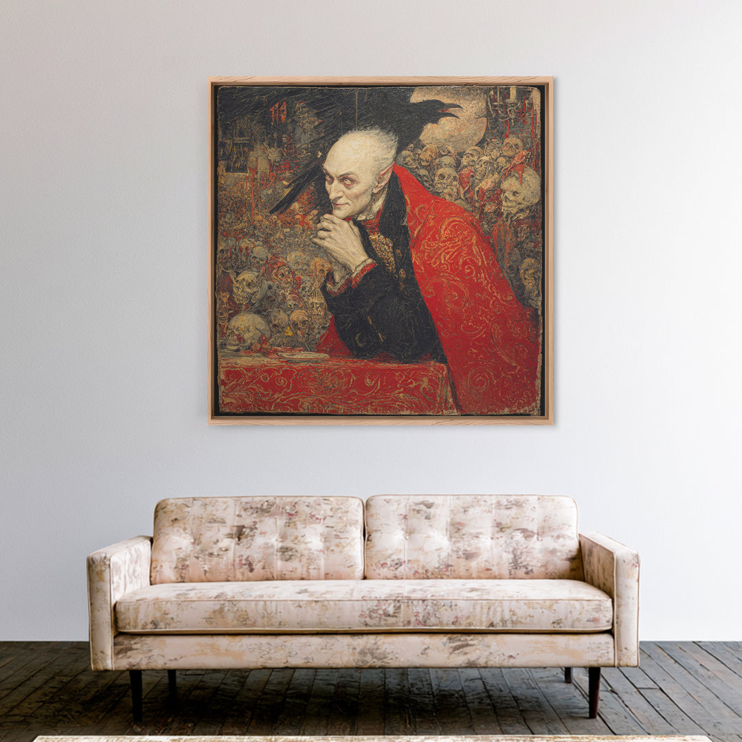 The Crimson Vampire, Grotesque Carnival Art, Square Wall Art, Dark Halloween Decor, Canvas Print, Halloween Wall Art, Statement Wall Art