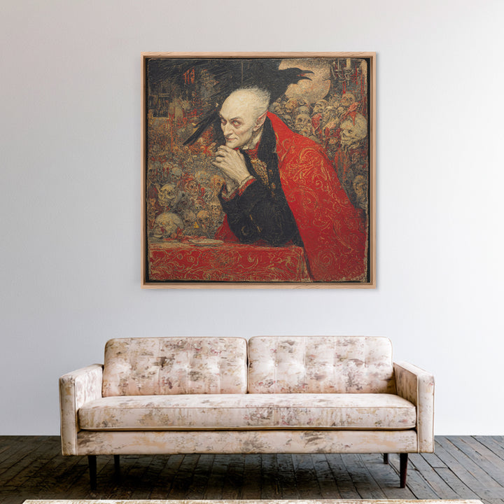 The Crimson Vampire, Grotesque Carnival Art, Square Wall Art, Dark Halloween Decor, Canvas Print, Halloween Wall Art, Statement Wall Art