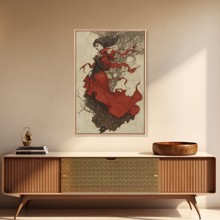 The Crimson Vampire, Gothic Storybook Art, Vertical Wall Art, Gothic Horror Wall Art, Framed Canvas Print, Halloween Wall Art