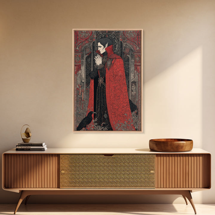 The Crimson Vampire, Stained Glass Gothic Art, Vertical Wall Art, Dark Fantasy Wall Art, Canvas Print, Halloween Wall Art, Halloween Decor