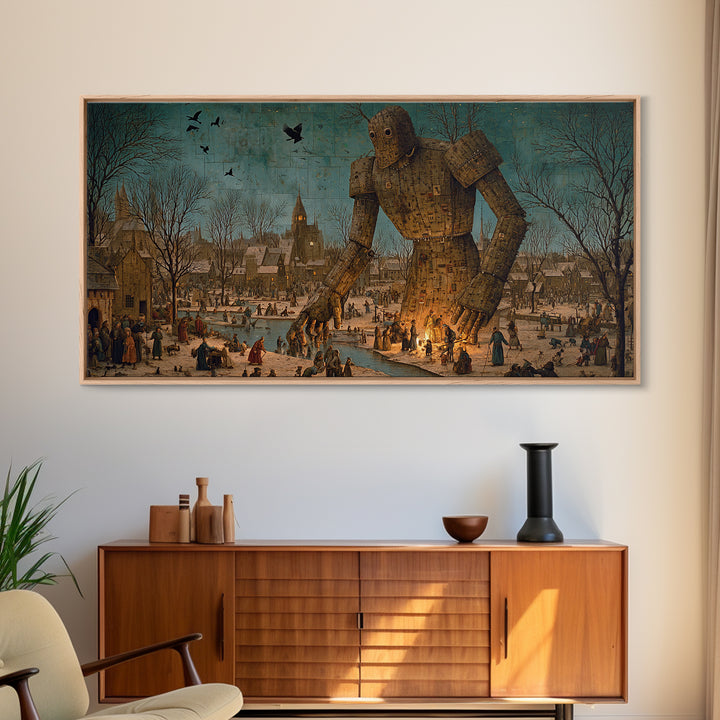 The Stitched Giant, Northern Renaissance Horror, Wide Panoramic Art, Dark Fantasy Wall Art, Canvas Print, Halloween Wall Art