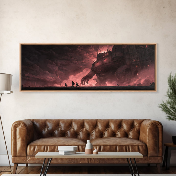The Stitched Giant, Apocalyptic Romantic Art, Extra Wide Wall Art, Dark Halloween Decor, Framed Canvas Print, Halloween Wall Art