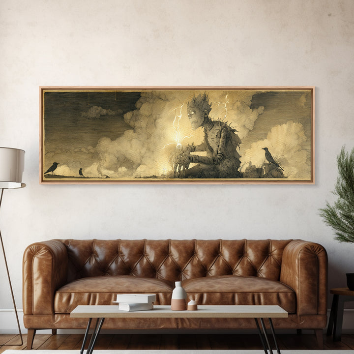 The Stitched Giant, Expressionist Nightmare Art, Extra Wide Wall Art, Gothic Horror Wall Art, Framed Canvas Print, Halloween Wall Art