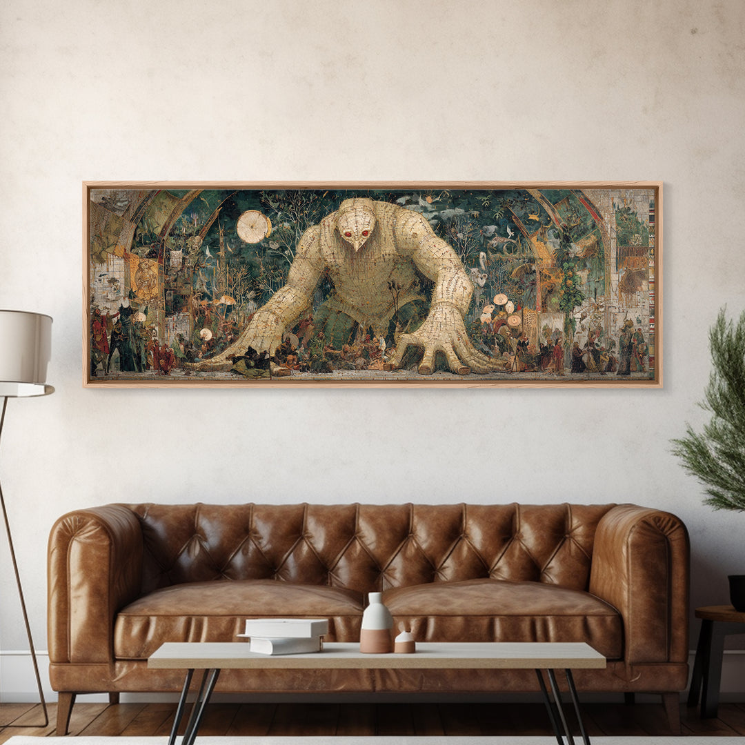 The Stitched Giant, Grotesque Carnival Art, Extra Wide Wall Art, Dark Halloween Decor, Framed Canvas Print, Halloween Wall Art