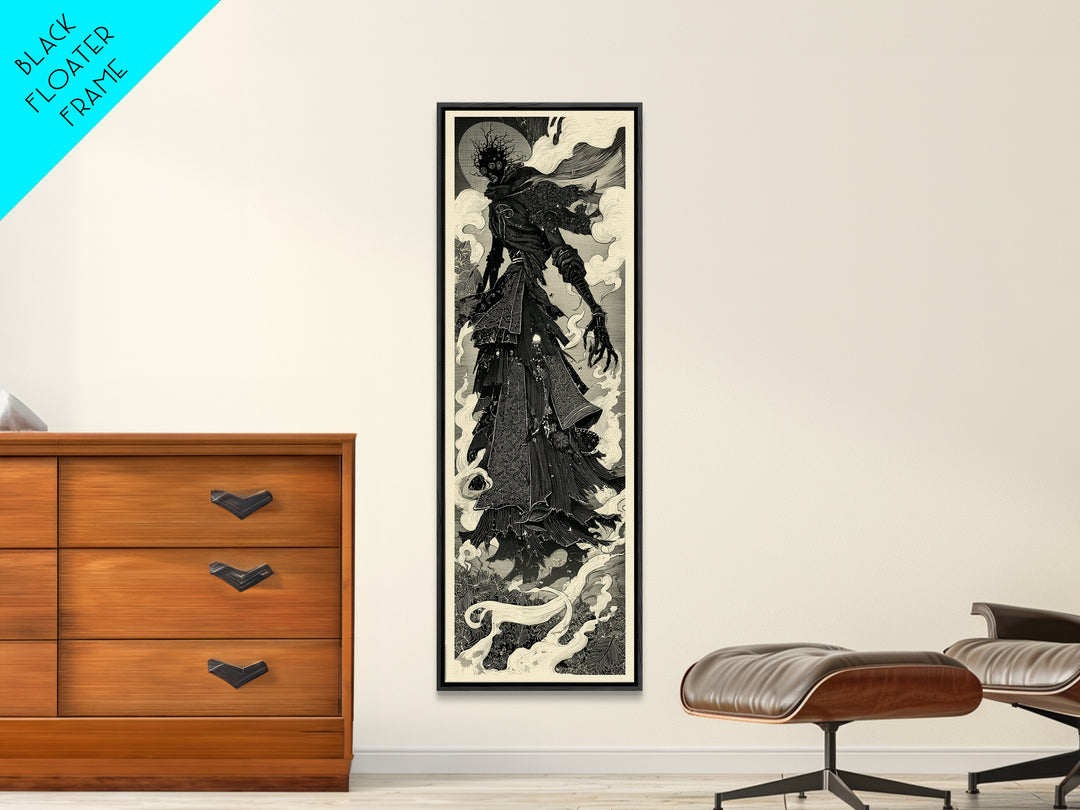 The Stitched Giant, Decadent Line Art, Tall Narrow Wall Art, Macabre Wall Art, Canvas Print, Halloween Wall Art