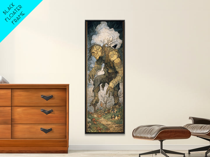 The Stitched Giant, Gothic Storybook Art, Tall Narrow Wall Art, Dark Halloween Decor, Canvas Print, Halloween Wall Art