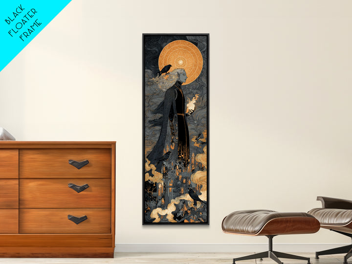 The Stitched Giant, Stained Glass Gothic Art, Tall Narrow Wall Art, Dark Halloween Decor, Canvas Print, Halloween Wall Art