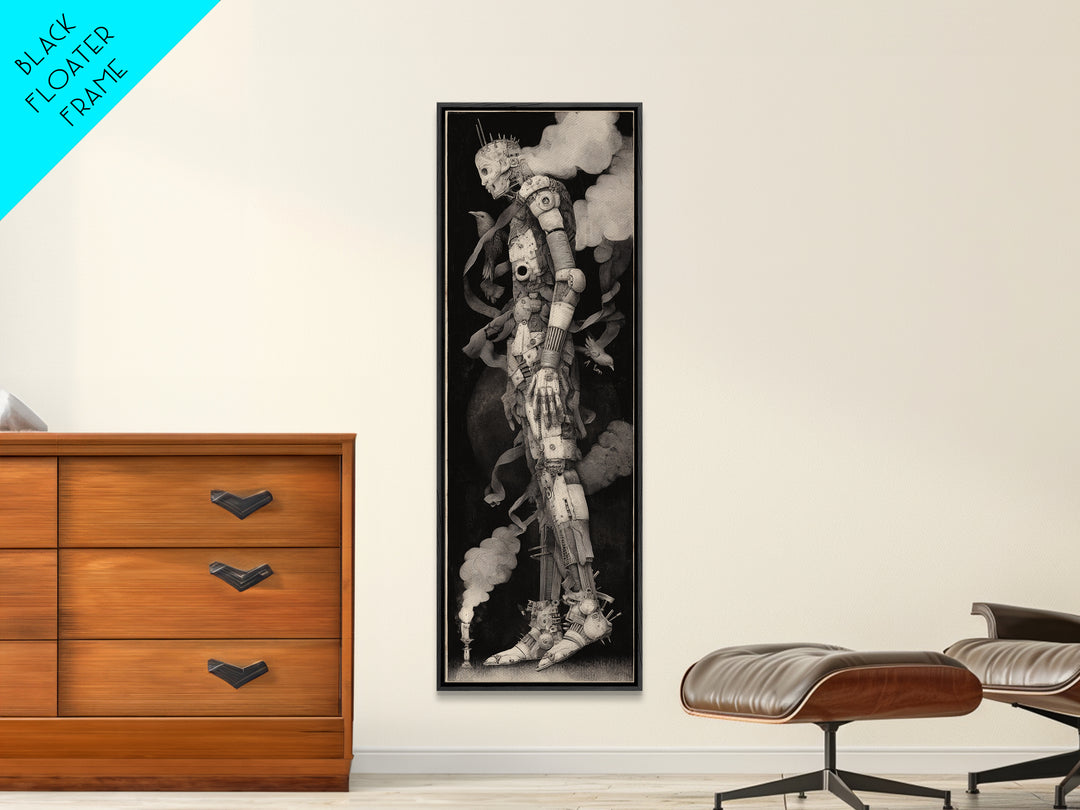 The Stitched Giant, Biomechanical Horror Art, Tall Narrow Wall Art, Dark Halloween Decor, Canvas Print, Halloween Wall Art
