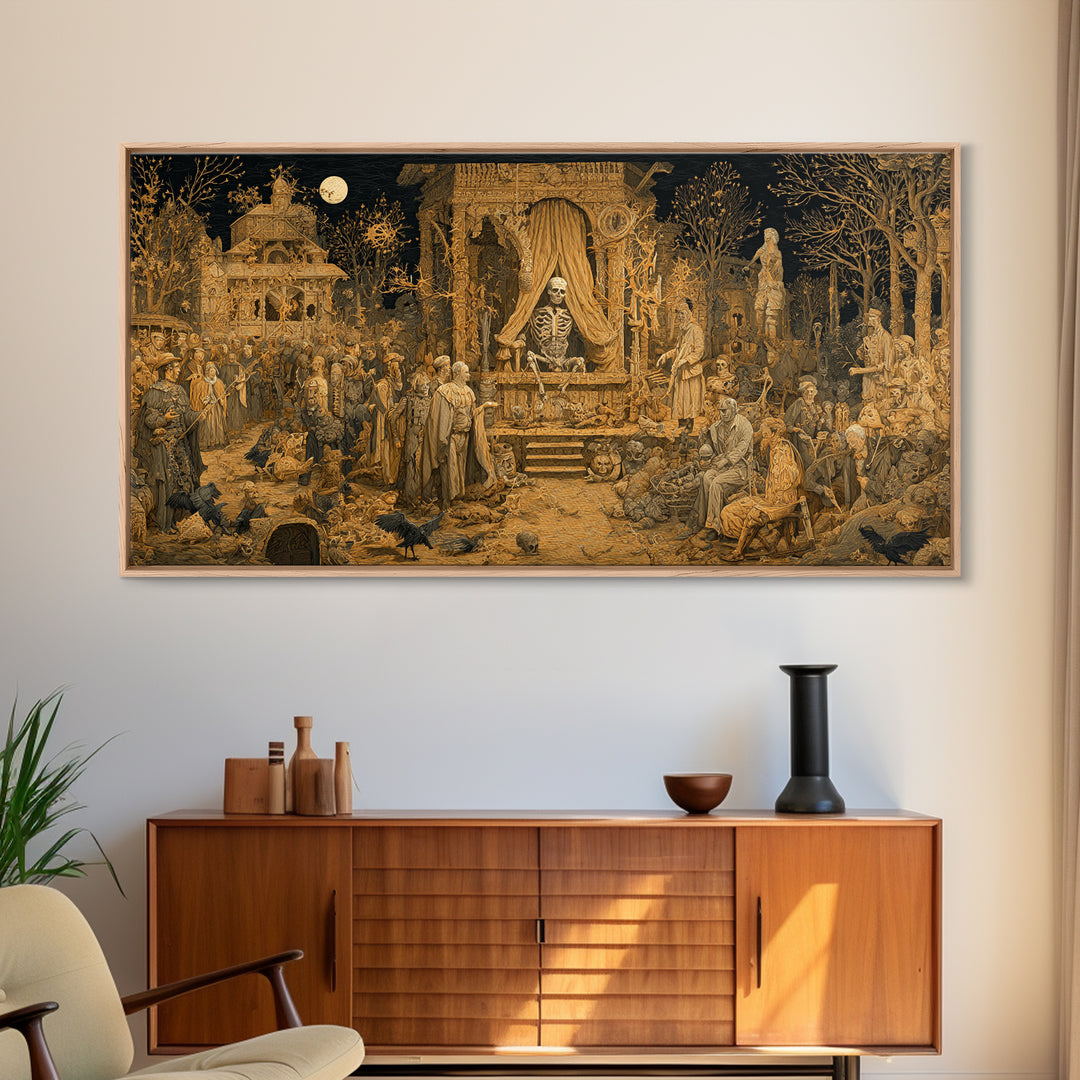 The Mummy Pharaoh, Northern Renaissance Horror, Wide Panoramic Art, Dark Fantasy Wall Art, Framed Canvas Print, Halloween Wall Art