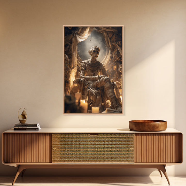 The Mummy Pharaoh, Gothic Nightmare Art, Vertical Wall Art, Macabre Wall Art, Framed Canvas Print, Halloween Wall Art