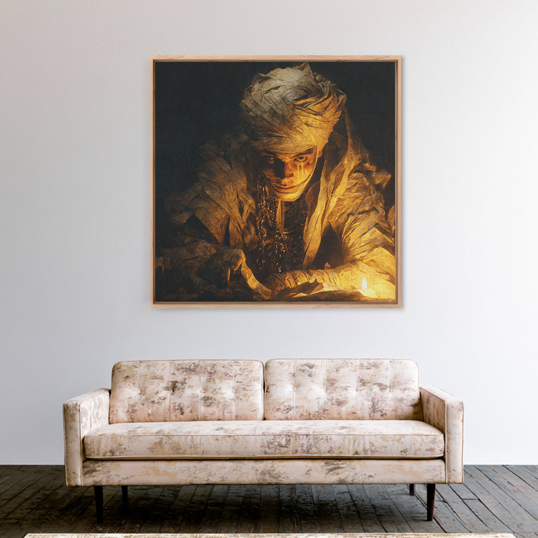 The Mummy Pharaoh, Symbolist Etching Art, Square Wall Art, Dark Fantasy Wall Art, Canvas Print, Halloween Wall Art, Halloween Decor