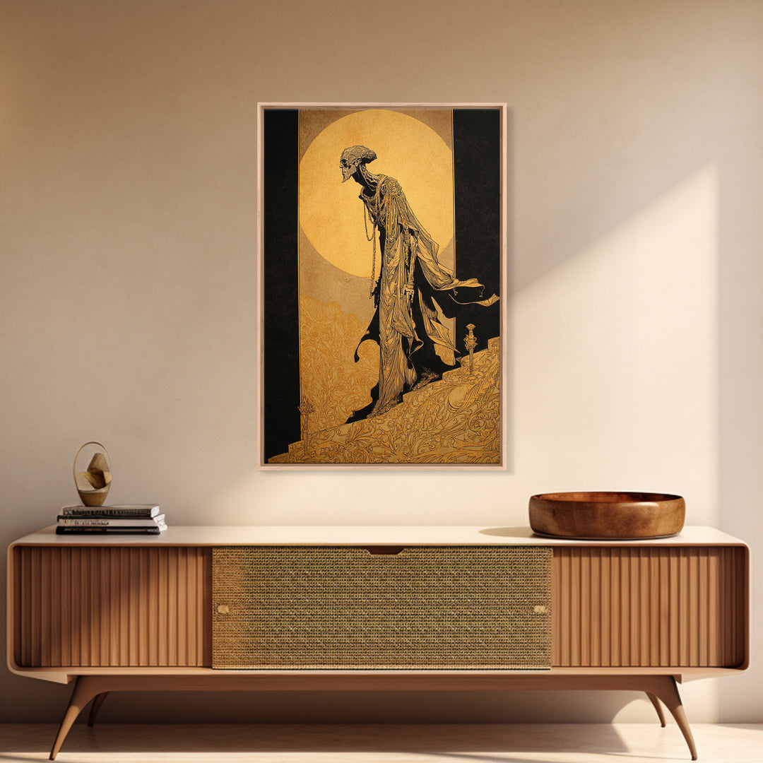 The Mummy Pharaoh, Decadent Line Art, Vertical Wall Art, Gothic Horror Wall Art, Canvas Print, Halloween Wall Art