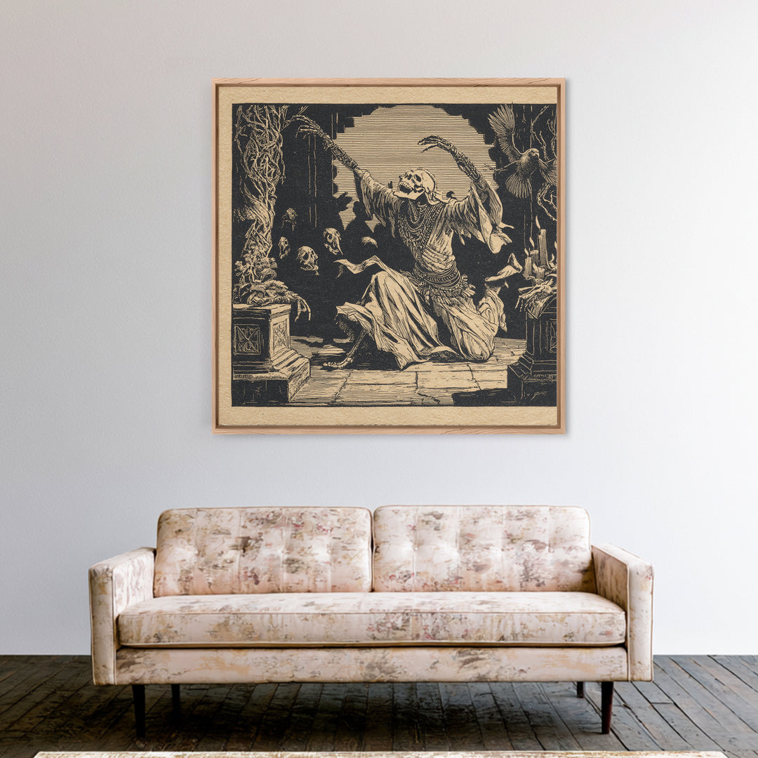 The Mummy Pharaoh, Macabre Folk Print Art, Square Wall Art, Dark Halloween Decor, Canvas Print, Halloween Wall Art