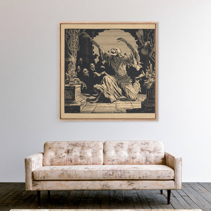The Mummy Pharaoh, Macabre Folk Print Art, Square Wall Art, Dark Halloween Decor, Canvas Print, Halloween Wall Art