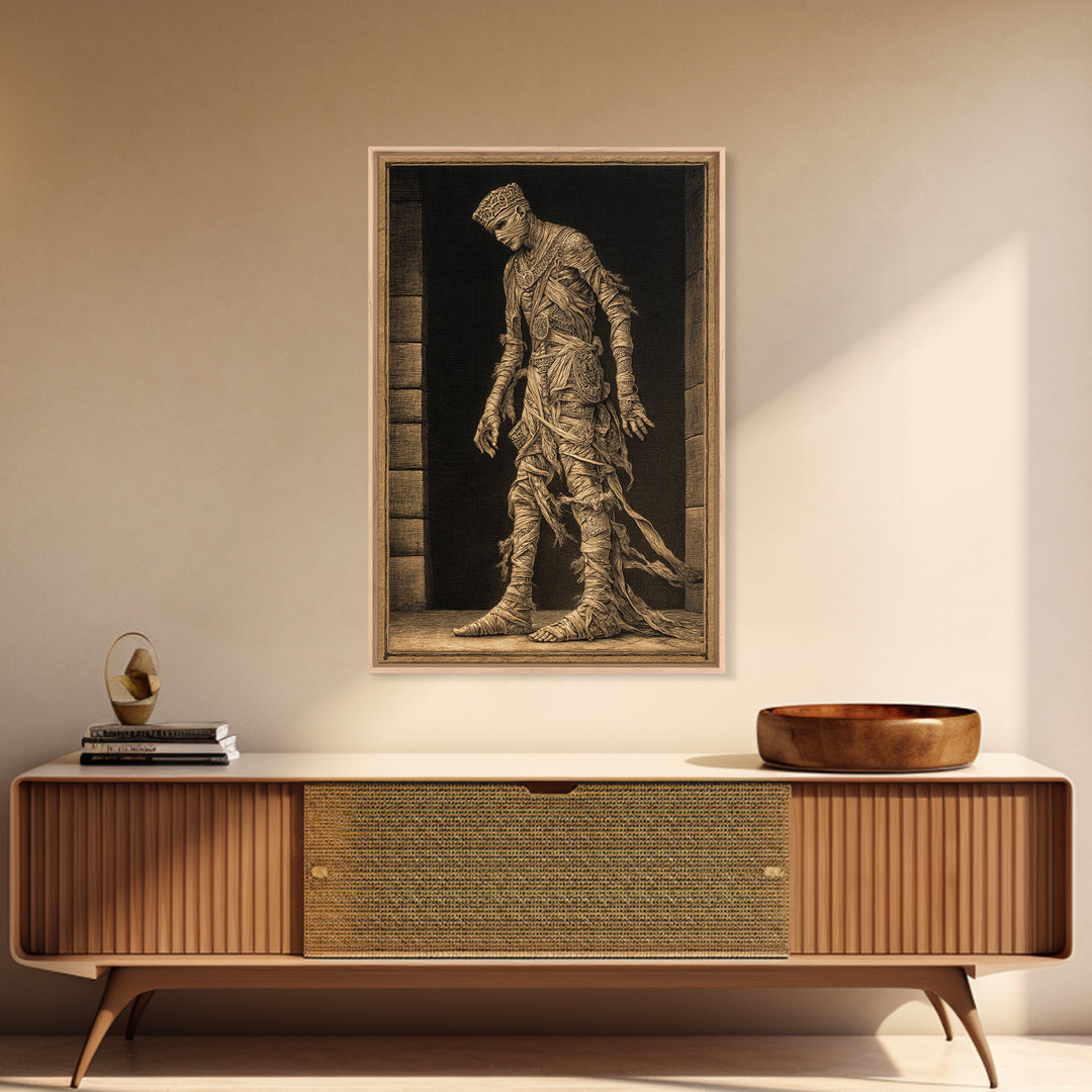 The Mummy Pharaoh, Victorian Macabre Art, Vertical Wall Art, Dark Halloween Decor, Framed Canvas Print, Halloween Wall Art