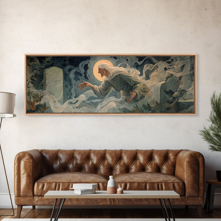 The Graveyard Ghost, Dark Renaissance Art, Extra Wide Wall Art, Dark Halloween Decor, Canvas Print, Halloween Wall Art