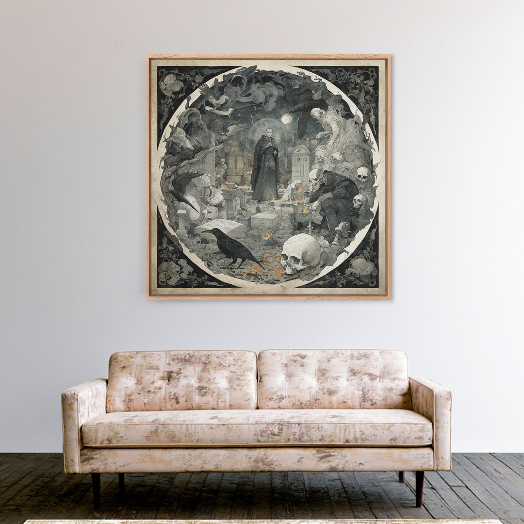 The Graveyard Ghost, Danse Macabre Art, Square Wall Art, Gothic Horror Wall Art, Canvas Print, Halloween Wall Art
