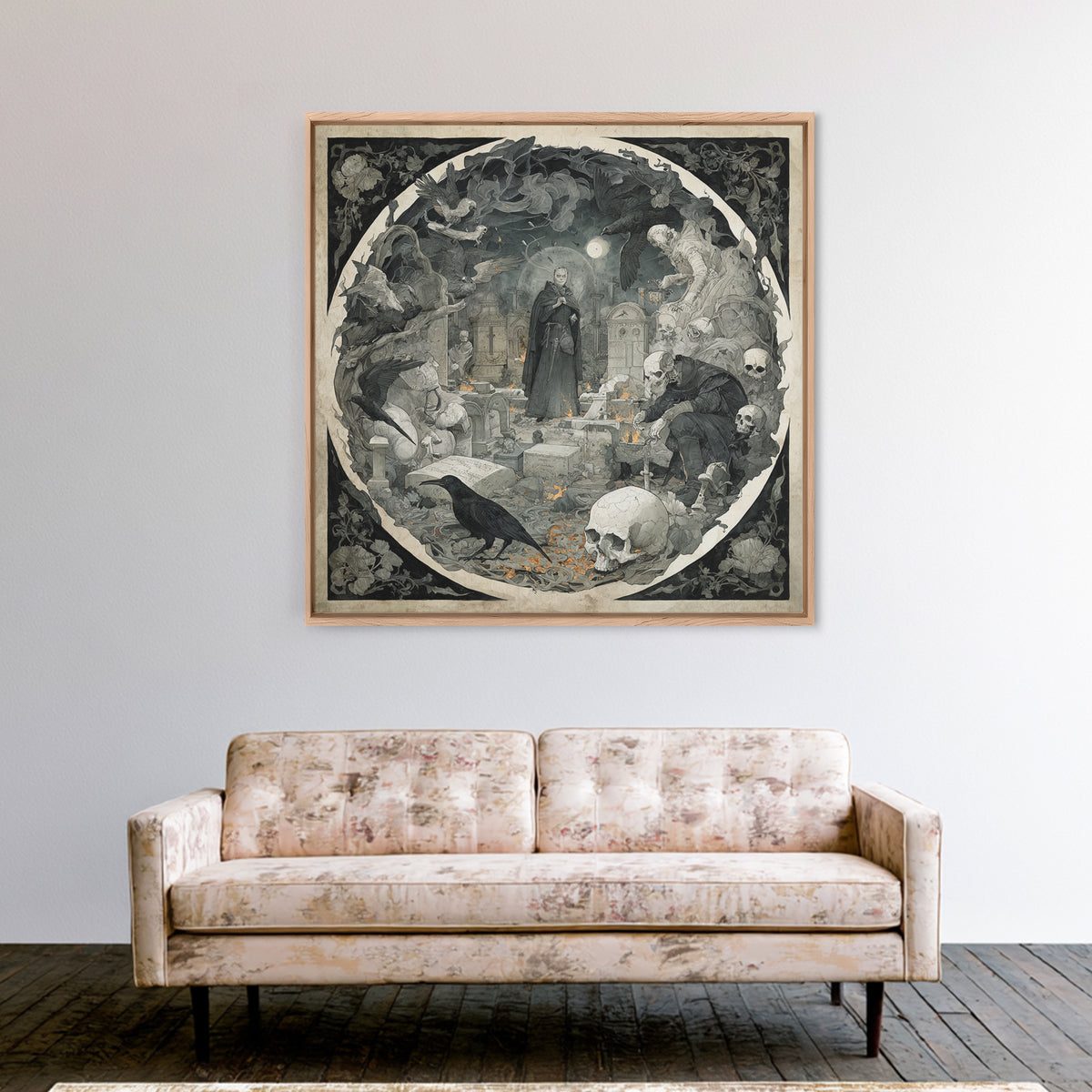 The Graveyard Ghost, Danse Macabre Art, Square Wall Art, Gothic Horror Wall Art, Canvas Print, Halloween Wall Art