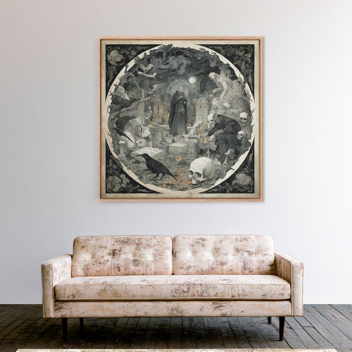 The Graveyard Ghost, Danse Macabre Art, Square Wall Art, Gothic Horror Wall Art, Canvas Print, Halloween Wall Art