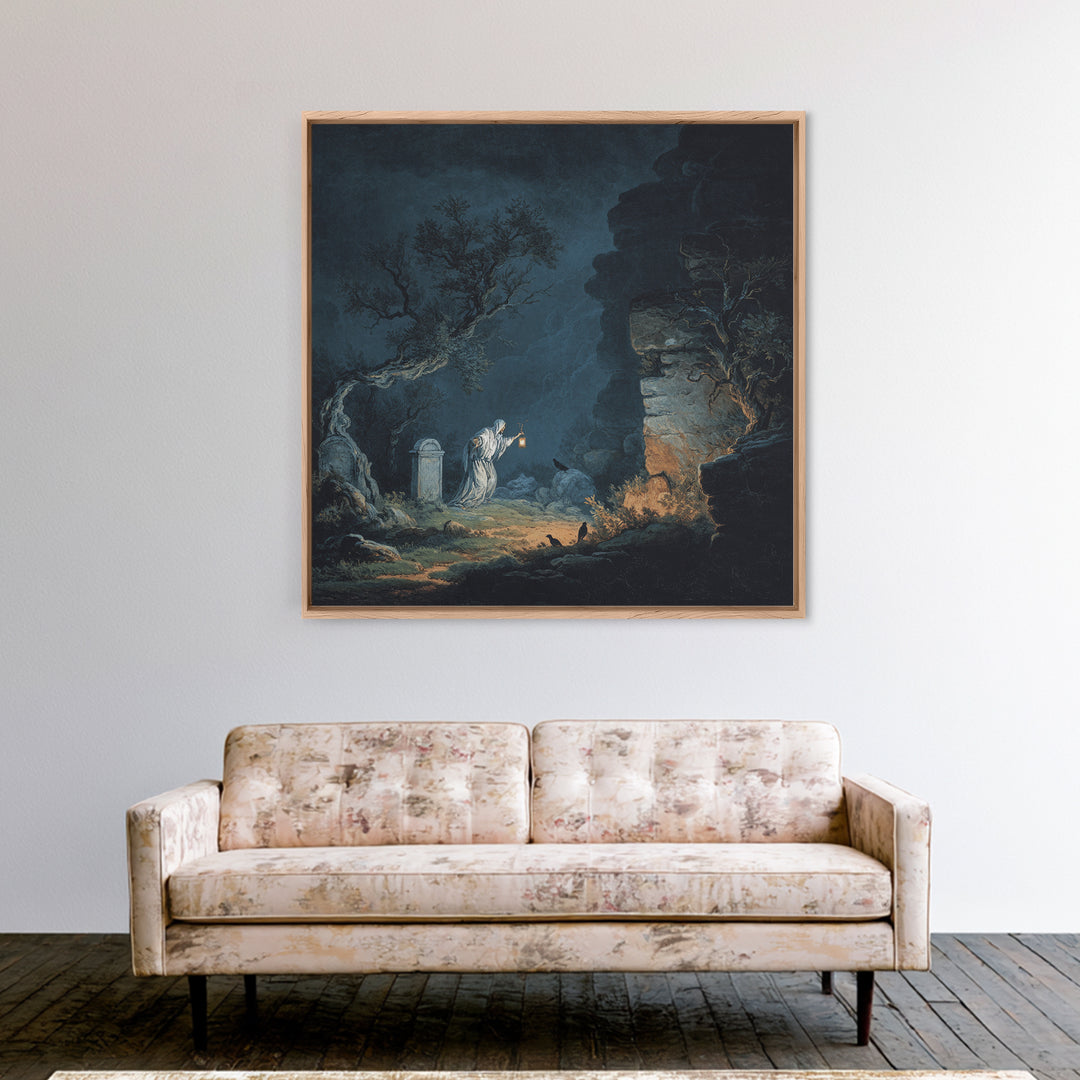 The Graveyard Ghost, Baroque Witchcraft Art, Square Wall Art, Dark Halloween Decor, Canvas Print, Halloween Wall Art, Gothic Home Decor