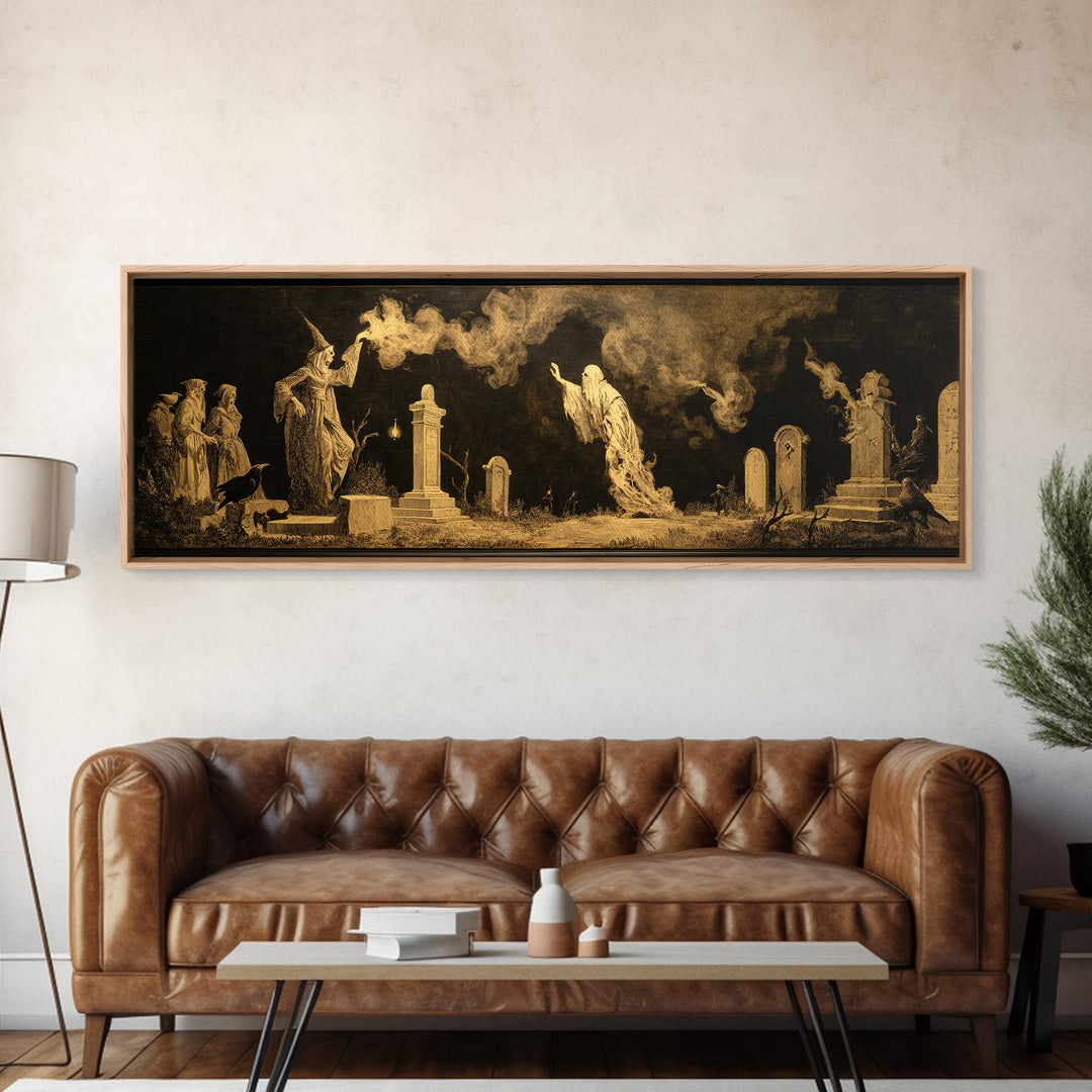 The Graveyard Ghost, Dark Romantic Horror Art, Extra Wide Wall Art, Dark Halloween Decor, Canvas Print, Halloween Wall Art