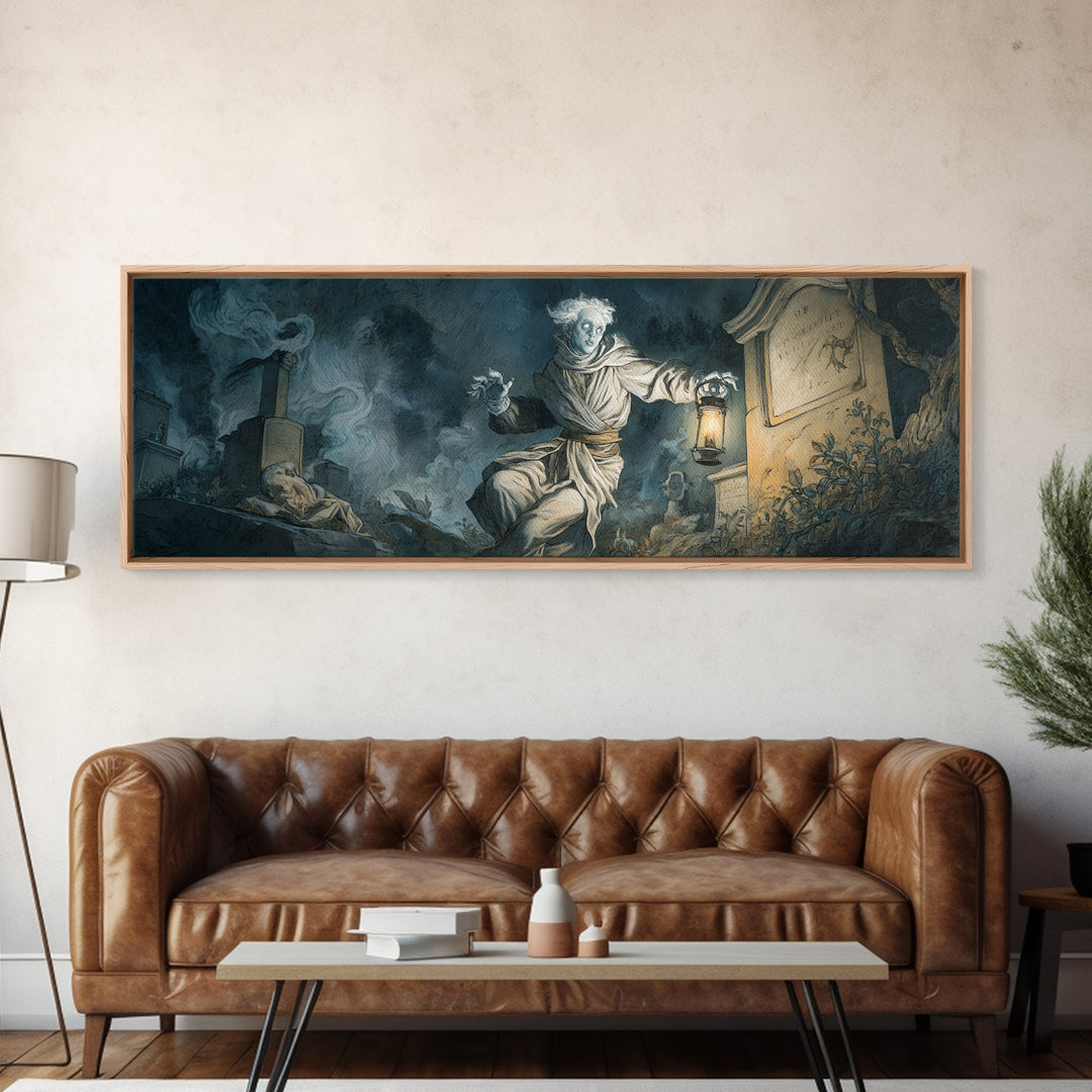 The Graveyard Ghost, Gothic Nightmare Art, Extra Wide Wall Art, Dark Halloween Decor, Canvas Print, Halloween Wall Art
