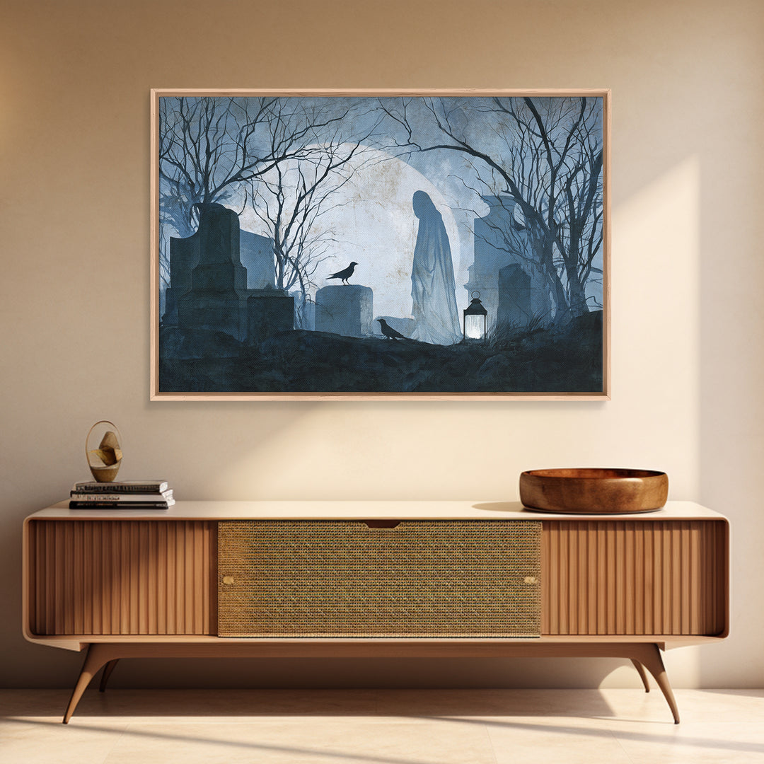 The Graveyard Ghost, Romantic Gothic Landscape, Landscape Wall Art, Macabre Wall Art, Canvas Print, Halloween Wall Art