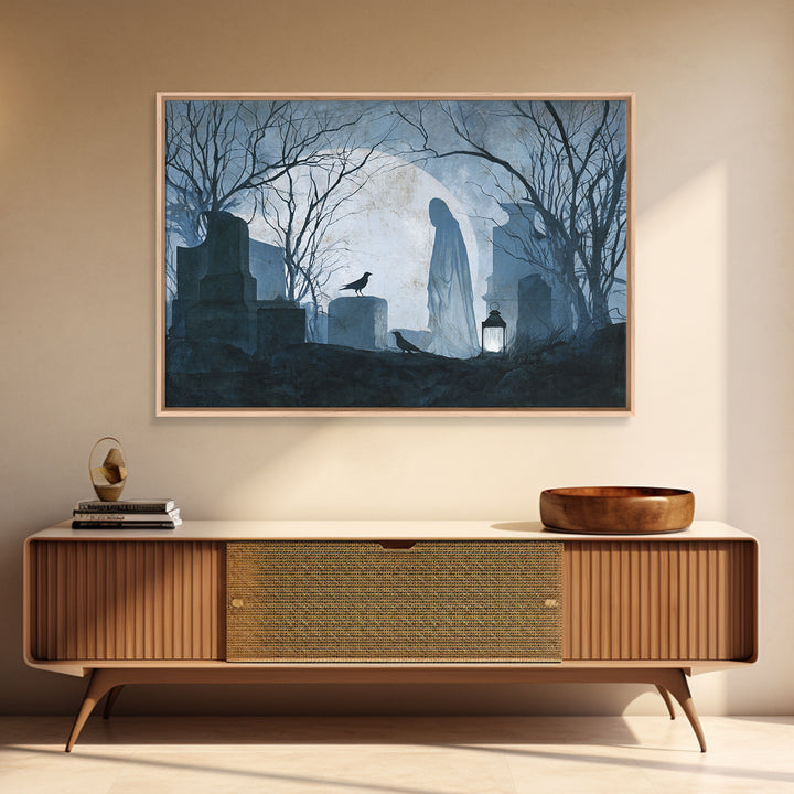 The Graveyard Ghost, Romantic Gothic Landscape, Landscape Wall Art, Macabre Wall Art, Canvas Print, Halloween Wall Art