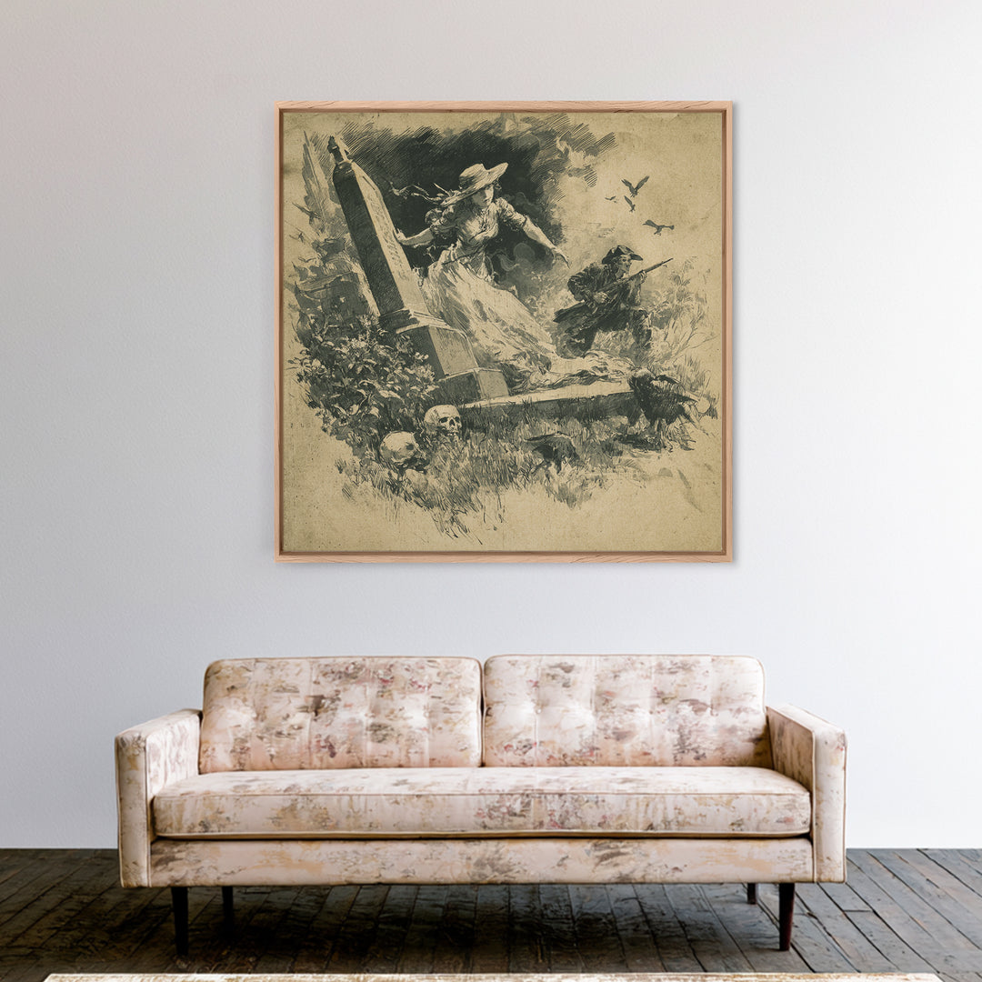 The Graveyard Ghost, Decadent Gothic Art, Square Wall Art, Dark Halloween Decor, Framed Canvas Print, Halloween Wall Art